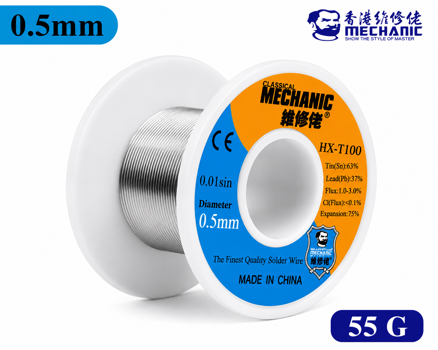 Mechanic HX-T100 Solder Wire 63/37 Tin Lead Flux Core Various Diameters Weights