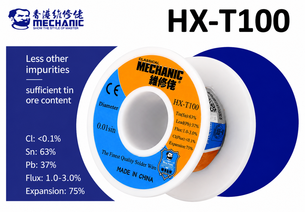 Mechanic HX-T100 Solder Wire 63/37 Tin Lead Flux Core Various Diameters Weights