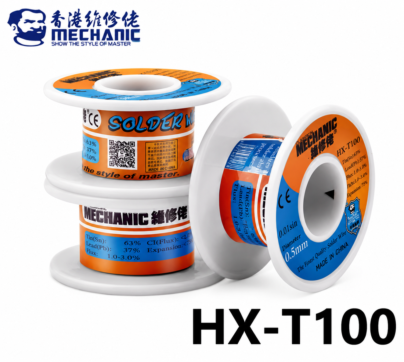 Mechanic HX-T100 Solder Wire 63/37 Tin Lead Flux Core Various Diameters Weights