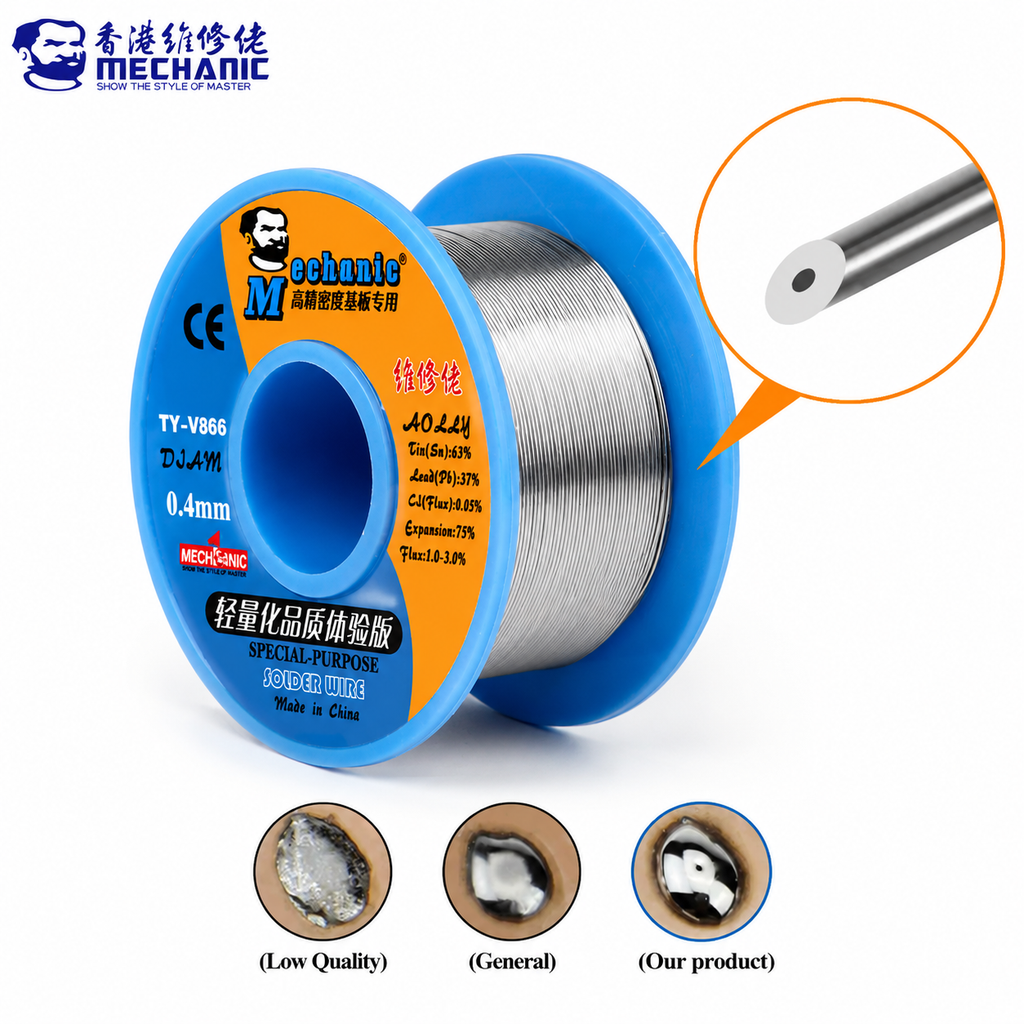 MECHANIC TY-V866 63/37 Tin Lead Rosin Core Solder Wire 0.3mm - 1.0mm Flux 1.0-3.0% Leaded 40g
